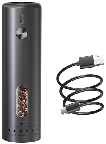 Hortiterra Set Macina Sale e Pepe Elettrico Ricaricabile, 110ML Capienza Grande, Regolazione Grana Esterna, LED, Macinapepe Cuore Ceramica, Nero