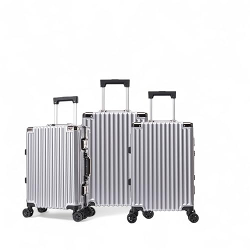 Royal Swiss ® 3 Valises de Luxe, 4 Roues, Serrure TSA, Poignée Télescopique Réglable ·Valises à roulettes 360°, Ensembles de valises Argentée, Gris foncé, Grand, Modern (Gris)