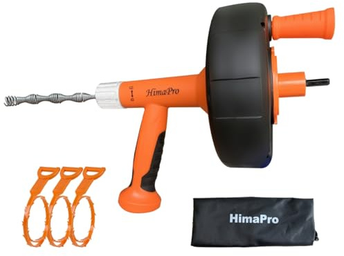 HimaPro Desatascador de Tuberías 0.6 cm x 7.5 m con Adaptador para Taladro | Serpiente de Fontanería Flexible y Resistente | Eliminador de Atascos para Alcantarillado, Baño, Fregadero y Ducha