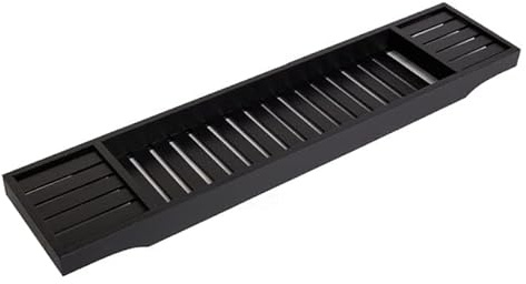Ykm Black Over Bath Rack – 70cm Wooden Slatted Bathtub Caddy Tray for Book, Tablet, Wine & Bath Essentials