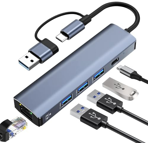 Adaptateur USB Ethernet 1000Mbps, Hub Type-C 3.0 vers RJ45 Gigabit Adaptateur Réseau avec 3 Ports USB 3.0 et 1 Type-C, pour Windows XP/Mac/Linux/Chromebook