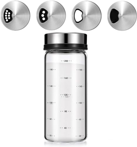 Xygobla Salt Pepper Shakers,200ML Clear Glass Seasoning Shakers Salt Shaker with Adjustable Pour Holes Heat-Resistant Glass Spice Jar Dispenser Moisture Resistant Spice Shaker for Seasoning Kitchen