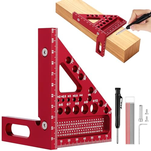 Flintronic 3D Squadra da Falegname, 22.5-90°Squadra da Carpentiere in Alluminio, con Perni Nascosti, Righello di Misurazione 3D Combinata Multifunzione, Per Falegnameria e Misurazioni Precise (110mm)