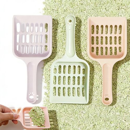 Alinw 3 Pcs Cat Litter Scoop, Cat Poop Scoop, Litter Tray Scoops, Pooper Scooper Cats Handy Sand Sifter Poop Sieve Cleaning Tool Purple Piink Green