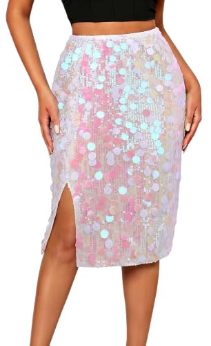 TRIWORKS Sequin Skirt Women Sparkly Midi Skirt with Side Slit S-XXL | Midi Skirt for Party, Club, Nightlife, Christmas & Festive events