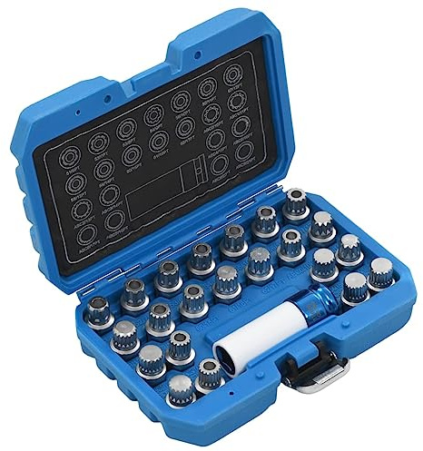 vidaXL Felgenschloss Set 23-TLG. Radbolzen Knacker Demontage Werkzeug Schlüssel Satz Felgenschlösser Radschrauben Radsicherung Chrom-Molybdän-Stahl