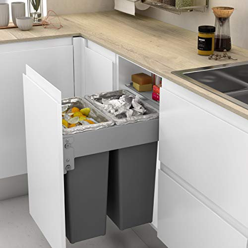 Menage Confort Cubo de Basura Frontal Integrado con 2 contenedores de 35L para Mueble de Cocina, Ancho 462-468 mm