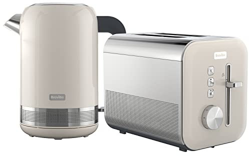 Breville Cream Kettle & Toaster Set | High Gloss Collection | with 1.7L Fast-Boil 3KW Kettle and 2-Slice Toaster featuring High Lift | Cream & Stainless Steel [VKT153 + VTT967]