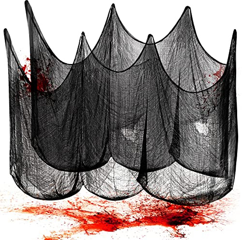 UNOLIGA Tissu Effrayant Noir Décoration d'halloween, 2,15 x 5 m Gaze Noire d'halloween d'horreur, Drap Noir Effrayant Halloween pour Décorer Maison Hantée Porte Extérieur