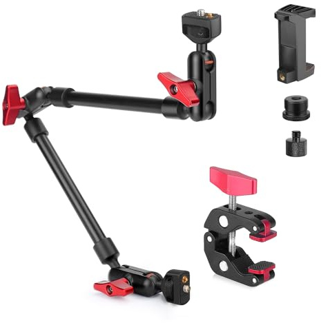 HEMMOTOP 22in Magic Arm with Clamp, Long Articulating Arm Camera Mount, Adjustable Phone Mount Holder 360° Rotation, Mic Arm for Microphone, LED Lights, for iPhone, Tripod, Desk, Table