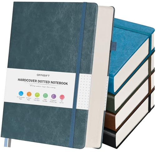 5 Pack Bullet Dotted Journal Notebook, 312 Numbered Pages Dot Grid Notebooks Bulk, 100gsm No Bleed Paper Hardcover Leather Journal, Dot Journal Notebook Set for Women Men School Office, A5, Multicolor