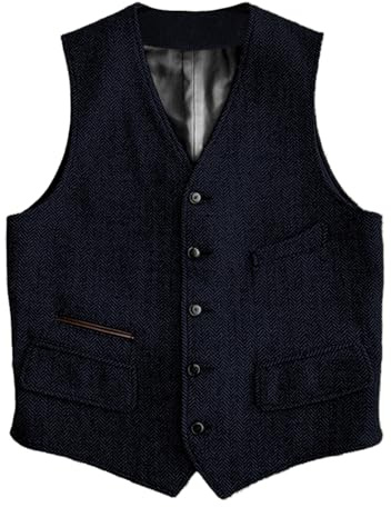 Solovedress Gilet de costume en laine - Coupe régulière - Gilet de costume pour mariés d'honneur, bleu marine, L