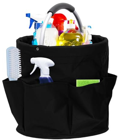 ASelected 17L Cleaning Caddy with Handle Cleaning Caddy Organiser Collapsible Storage Basket Multi Pocket Large Foldable Bucket for Indoor and Outdoor, Easy to Clean and Carry (Black)