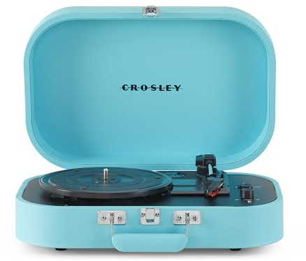 Crosley Discovery Portable Turntable - Bluetooth Record Player, 3-Speed Suitcase Vinyl Player, Home Turntables for Vinyl Records, Built in Stereo Speakers & Bluetooth Receiver, AUX Input, Turquoise