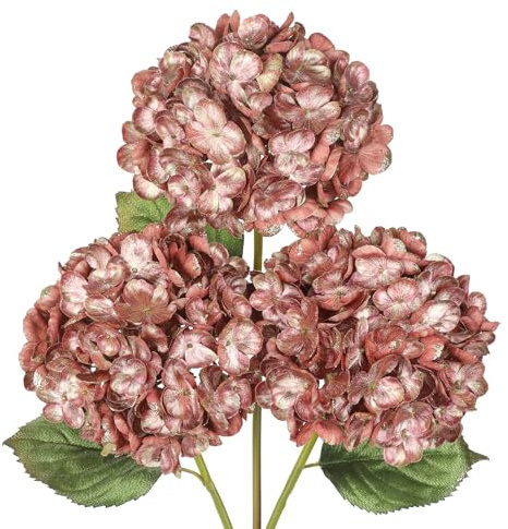 Oairse 58 cm flores artificiales de hortensia, 3 unidades, flores navideñas con purpurina para decoración de árbol de Navidad, flores artificiales para vacaciones, centro de mesa de comedor, adornos