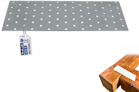 GeZu Impex Piastre di Collegamento 100 x 300 mm Zincato Set di 28 Metallico Perforato Piatto Piastre di Collegamento in Lamiera per Legno