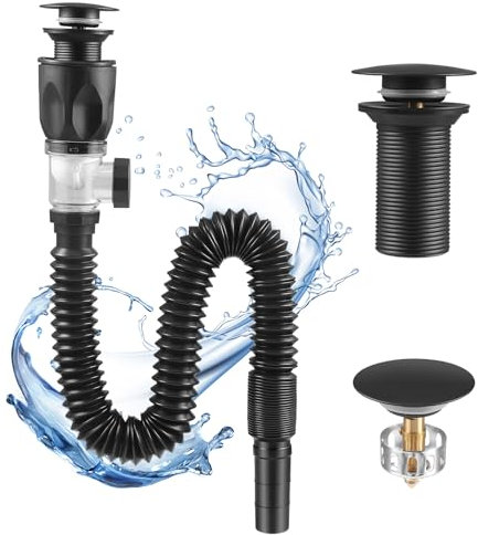 Gxpjycfob Kit De Bonde De Lavabo,Égouttoir De Bonde De Lavabo,avec Tuyau De Vidange Flexible,Anti-Odeurs, avec Filtre,Rétractable 300-1000Mm,Siphon Lavabo pour Salle De Bain Et Cusine