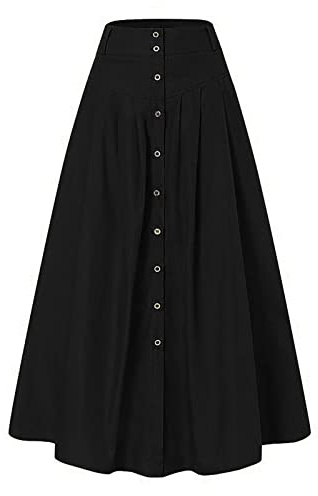 Gonne S da donna Midi con bottoni 'S Gonna elastica a vita alta estiva tinta unita gonna a linea gonne lunghe con tasche Vita elasticizzata Plus Size Boho Abbigliamento, Nero , 4XL