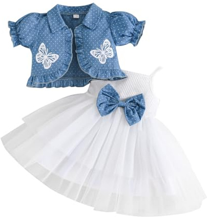 LUVCES Ensemble Bébé Fille Tutu Robe et Cardigan Sets 2 Pièces Elégante sans Manches Nœud Papillon Tulle Robe et Manche Longue Cardigan Vêtements Tenues