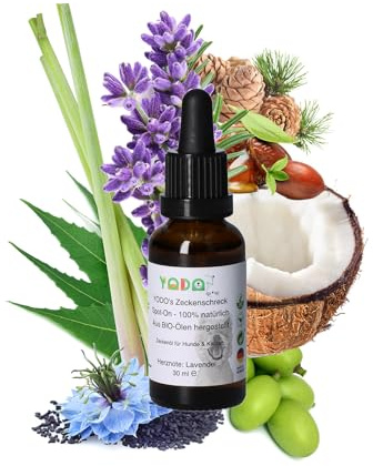 YODO’s Zeckenschreck, 100% natural tick protection, tick oil for dogs and cats to repel ticks, 7 organic oils, 750 drops 30ml pipette bottle, Lavender
