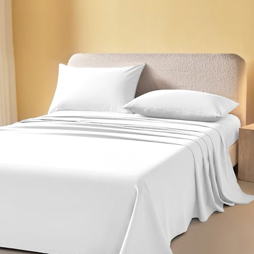 BESCH Juego de Sabanas 4 Piezas 160x190 para Cama de 160 - Sábanas Bajera Ajustable + Encimera y 2 Fundas de Almohada 45x90cm Tacto Extra Suave No Hace Bolitas (Blanco)