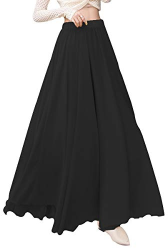 Artykey Donna Lunga Gonna Estate Boho Vita Alta Plissettata Gonna Spiaggia Danza Festival Spiaggi Maxi Skirt Nero