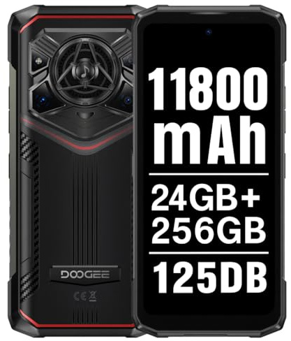 DOOGEE Smartphone Rugged Blade 20 Pro, 24GB+256GB, Altoparlante 125dB(3,5W), Batteria 11800mAh&15,8mm Sottile, 50MP+20MP Visione Notturna, Android 15 Gemini AI, 6,6'' HD+, Supporta 3 Schede, Rosso