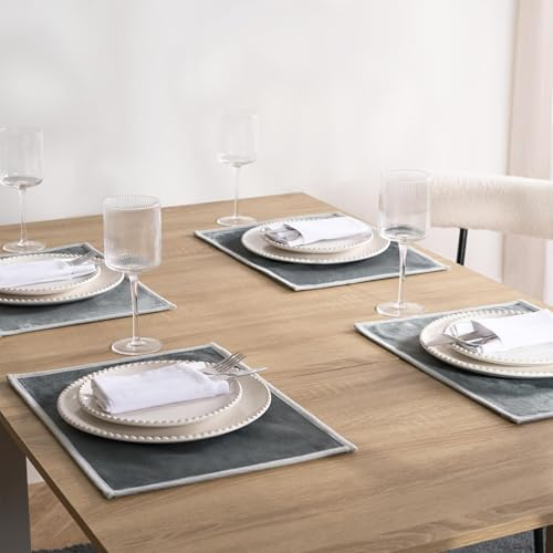 OHS Place Mats for Table 4, Piped Trim Placemats Washable Non-slip Heat Insulation Polyester Table Placemats for Kitchen Dining Restaurant, Charcoal/Silver - 30 x 40cm