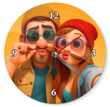 REGALOS PERSONALIZADOS – Reloj de Pared con Foto de Caricatura en Metacrilato para 2 Persona (22x22 cm) - Reloj Decorativo Único - Regalo Original para Pareja, Familia - Regalo para Quien más Quieres