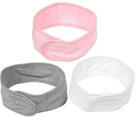 LIFKICH Bandeaux pour Soins du Visage Spa 3pcs en Coton Doux et Respirant, Double Couche Ajustable, pour Lavage du Visage et Soins Post-partum