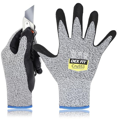 DEX FIT Level 5 Cut Resistant Gloves Cru553, 3D-Comfort Stretchy Fit, Power Grip, Professional Grade, Thin, Touch-Screen Compatible, Durable, Machine Washable, Itch-Free, Grey 10 (XL) 1 Pair