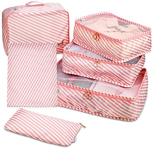 Cubi di imballaggio da viaggio - 6 pezzi Set di bagagli Organizzatori di imballaggio bagagli Sistema di imballaggio cubo per i viaggi con gli accessori sacchetto borsa da scarpe per organizzare la vos