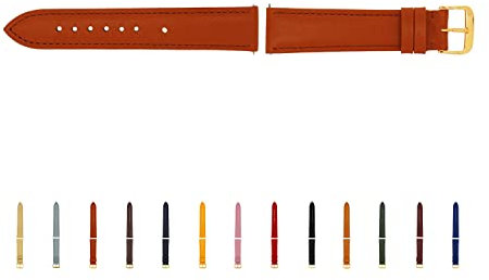 SELVA Uhrenarmband, 14-24 mm, Leder, zum Wechseln, Ersatzarmband für Smartwatch, Made in Germany, Größe:22 mm, Farbe:Cognac mit Goldener Schließe