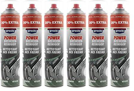 6x 600ml Presto Power Bremsenreiniger Teilereiniger Motor Kupplung Vergaser, entfernt Öl Fett Bremsstaub, acetonfrei + Bisomo-Sticker