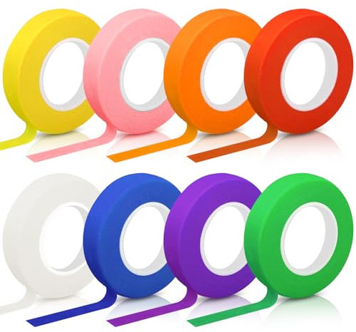 Hengxinchen 8 Rouleaux Ruban de Masquage Peinture,Iridescent Ruban Adhésif Décoratif,Coloré Scotch Decoratif,Ruban Adhésif Couleur,pour Travaux Manuels,Cours d'art,Peintres,Enfants(15mm*20m)