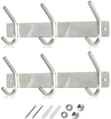 GlazieVault Coat Hooks Wall Mounted Coat Rack (Pack 2) - Heavy Duty Wall Hooks - Stainless Steel Coat Hangers Wall Mounted Clothes Hooks