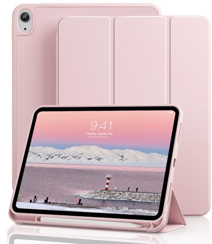 GKABXY for iPad 11/10th Gen Case with Pencil Holder 11/10.9 inch 2025 A16/2022, Soft TPU Back Shell Hybrid Slim Trifold Stand Protective Cover Support Touch ID Auto Wake/Sleep, Pink