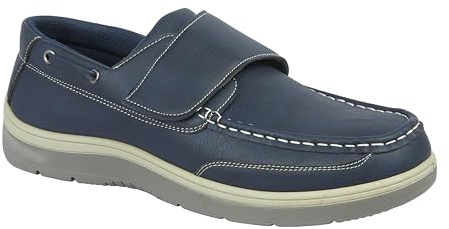 CHARLES SOUTHWELL Chaussures larges en similicuir pour homme - À enfiler ou à lacets, décontractées, légères et confortables, Bracelet bleu marine, 45 EU