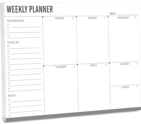 Weekly Planner Pad, 52 Undated Tear-Off Sheets Weekly To Do List Notepad A4 Organiser Work Planner List for Home School Business Office, Thick 120gsm Paper 29.7 x 21cm