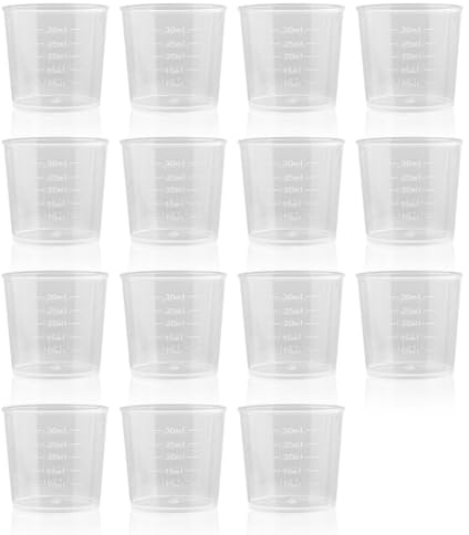 Lotsdonxia 15 Pcs 30ml Plastic Measuring Cups, Clear Graduated Liquid Measure for Kitchen, Laboratory & Medicine