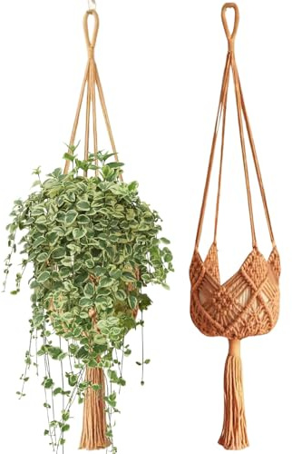 Generico Confezione Da 2 Borse In Rete Per Fiori Sospesi - Tasca Per Fioriera Boho Intrecciata A Mano, Struttura A Rete Leggera, Espositore | Soluzione Per Riporre Piante Sospese Da Utilizzare Nel