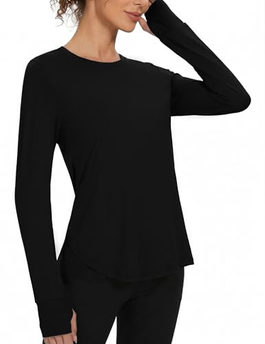 Gyabnw Camiseta Deportiva Mujer con Protección Solar de Manga Larga Ligera | Ropa deportiva ligera y transpirable, de secado rápido, para gimnasio, running al aire libre, yoga y entrenamiento diario