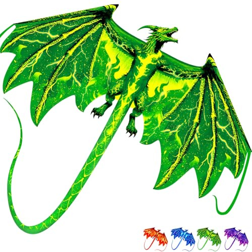 Cerf-Volant Dragon Simxkai - Facile à Voler pour Enfants & Adultes, Plage | Léger, maniable, se range facilement. Nylon résistant, couleurs vives. Parfait pour débutants et sorties en famille