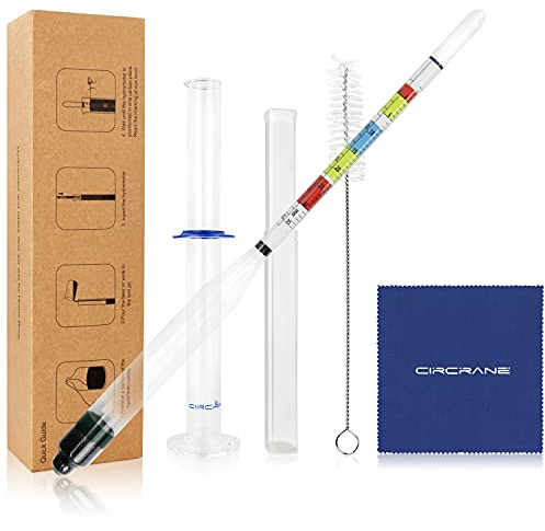 Circrane Hydrometer & Glass Test Jar Set, Triple Scale Alcohol Hydrometer with Glass Cylinder for Brew Beer, Wine, Mead and Kombucha, ABV, Brix and Gravity Test Kit, Home Brewing Supplies