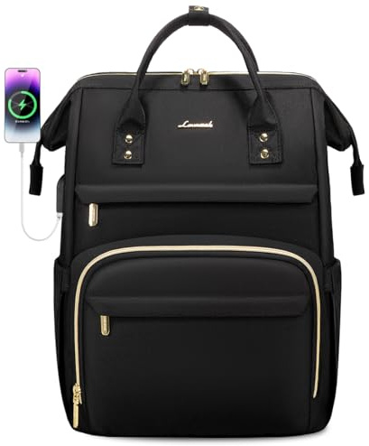 LOVEVOOK Laptop Backpack,15.6 Inch Professional Womens Purse Computer Bag Nurse Teacher Backpack,Waterproof College Work Bags Carry on Travel Back Pack with USB Port,Black