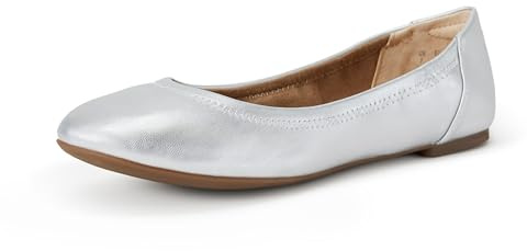 Amazon Essentials Women's Belice Comfortable Slip-On Ballet Flats Shoes, Silver, 8.5 Wide