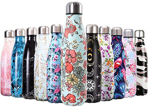 QXuan Bottiglie isolate d'acqua in Acciaio Inox a doppia parete 500ml senza BPA, per lo sport ufficio scuola viaggi all'aperto