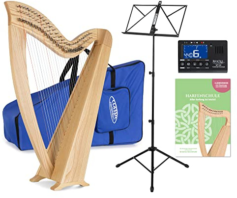 Classic Cantabile H-29 Arpa Celta con mecanismo semitono, 29 cuerdas, afinada en Mi bemol mayor. Incluye funda, escuela, atril, afinador y 2 llaves. Altura: 101 cm.