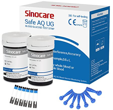Sinocare Blutzuckerteststreifen 50 Stück - Kompatibel mit Safe AQ UG Messgerät - Codefrei, Einfache Handhabung, Hohe Genauigkeit (Blutzuckerteststreifen 50)
