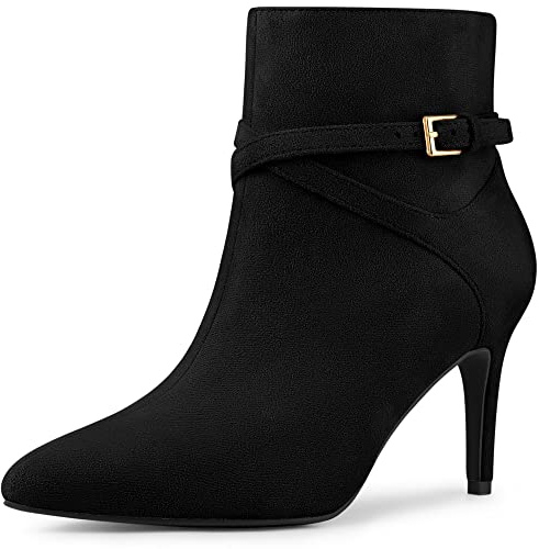 Allegra K Bottines à talon aiguille avec boucle et bout pointu pour femme, Noir , 38 EU